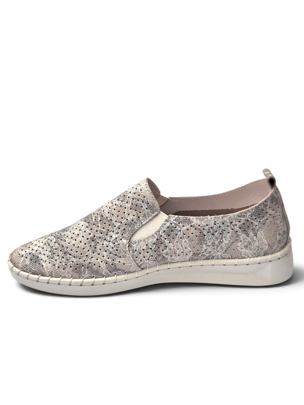 bernie mev. Metallic Silver / Tan Lace Perforated Slip On Loafers Sneakers EU 40 - Picture 7 of 10